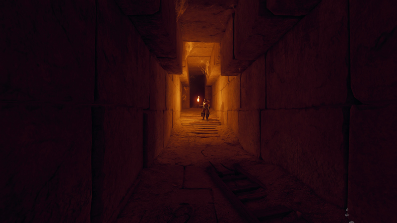 As players exit the pyramid, they’ll walk the long passageways of Houdin’s theorized internal ramp. The developers included ropes and even a message from a mason to enforce the idea that these would have been construction tunnels.
